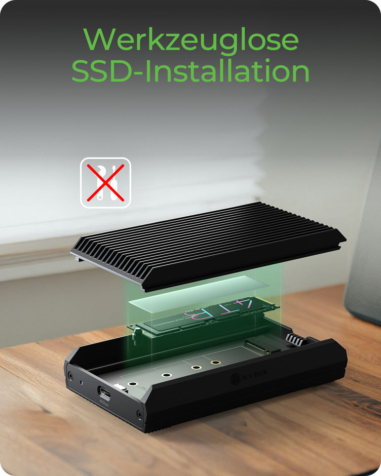 ICY BOX IB-1920M-C42 – 1-Bay Desktop SSD-Gehäuse – NVMe M.2, für M.2 22×30/42/60/80 mm (M-Key)