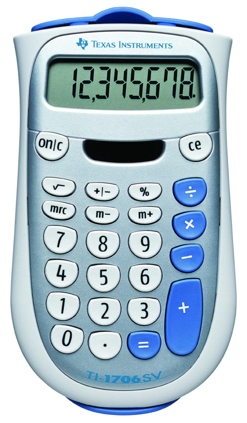 Texas Instruments Taschenrechner TI-1706 SV – 8-stellig, LCD, Solar + Batterie, Prozent, silber