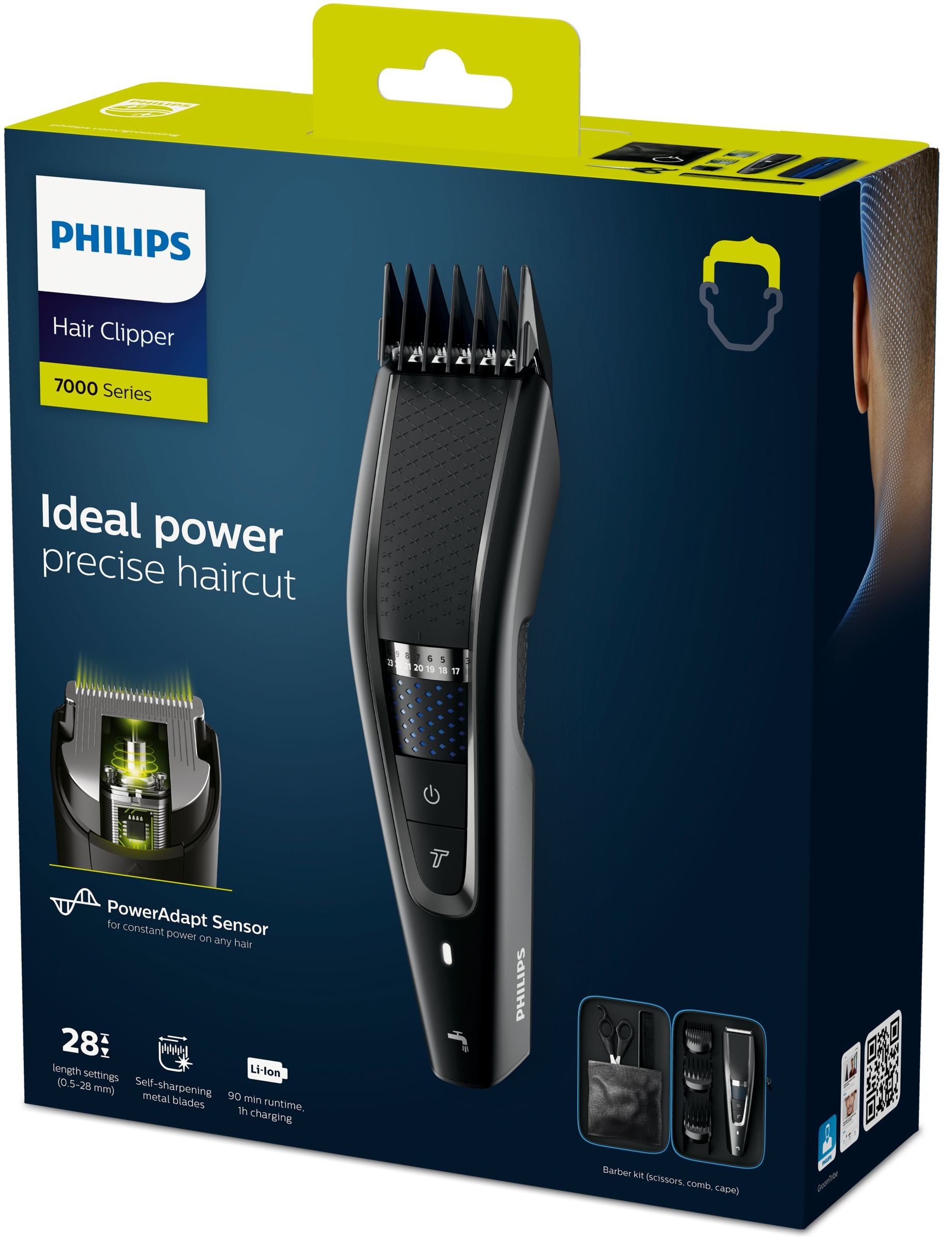 Philips Haarschneider Serie 7000 HC7650/15 – 28 Längeneinstellungen, 0,5–28 mm – 90 min Akku – Schwarz