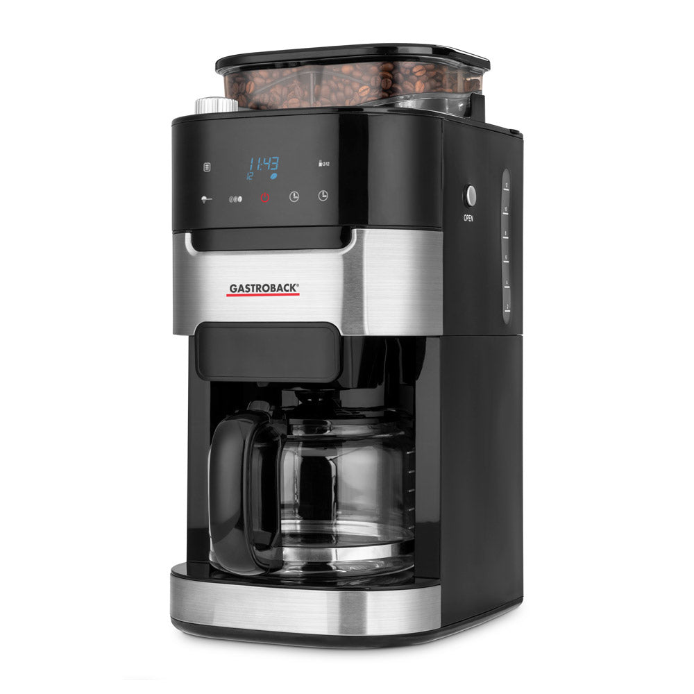 Gastroback 42711 Filterkaffeemaschine – 8 Tassen, 1 l, Karaffe, Schwarz/Edelstahl, 21,3 × 43 × 31,4 cm