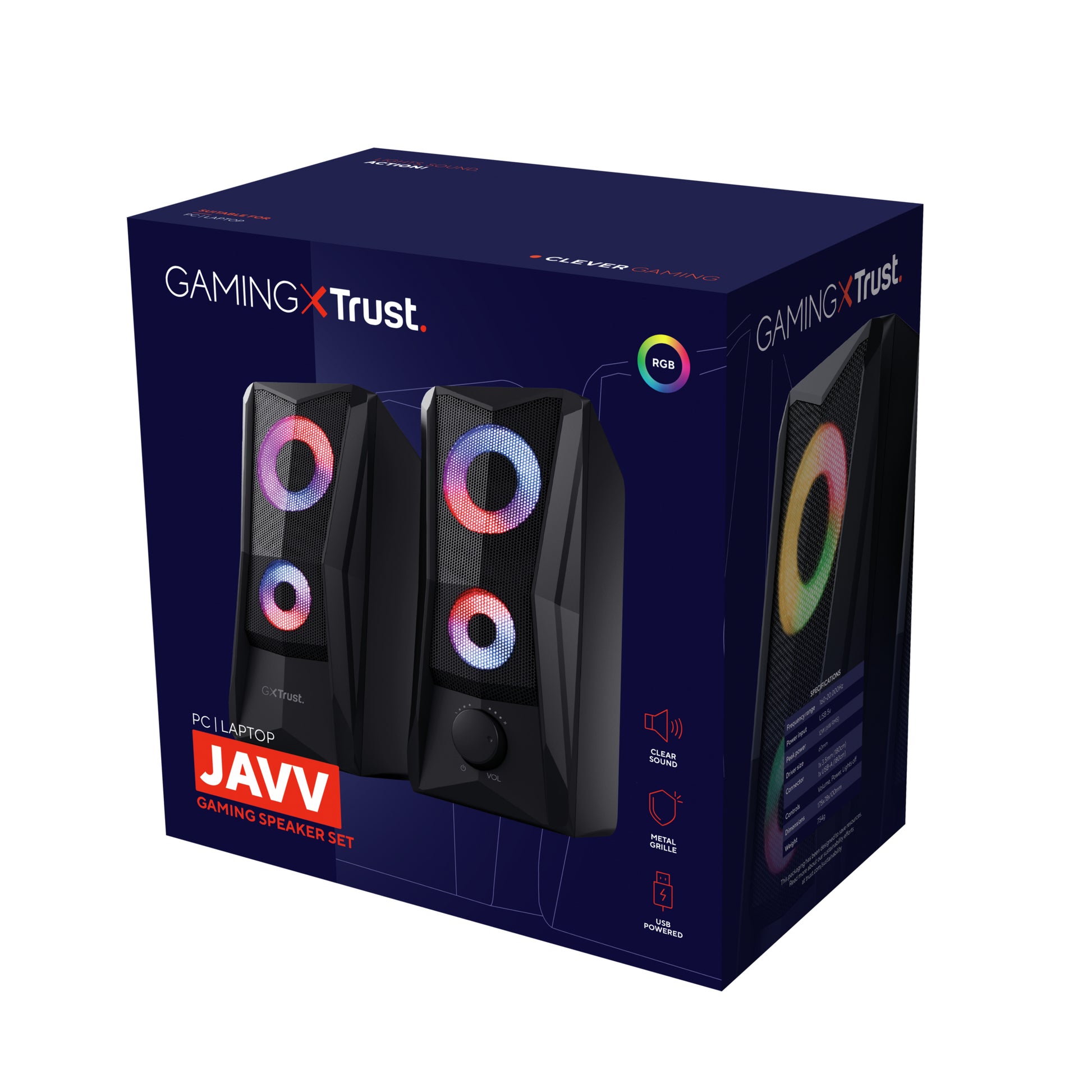 Trust GXT 606 JAVV – PC-Lautsprecher – 2.0, 12 W, 3,5 mm, LED-Beleuchtung, Schwarz