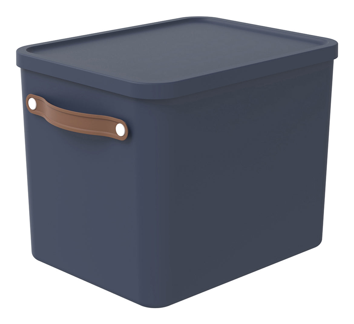 Rotho MALOJA Aufbewahrungsbox 27 l (mit Deckel) – Kunststoff – Blau – 290 × 295 × 400 mm