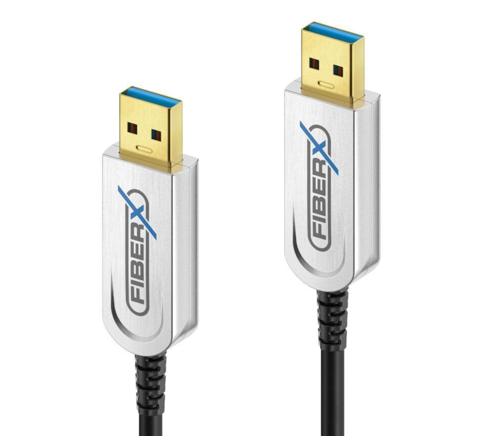FiberX USB-Kabel – USB-A auf USB-A – USB 3.2 Gen 2 (10 Gbit/s) – 7 m – PD 4,5 W – Goldstecker – Schwarz/Silber