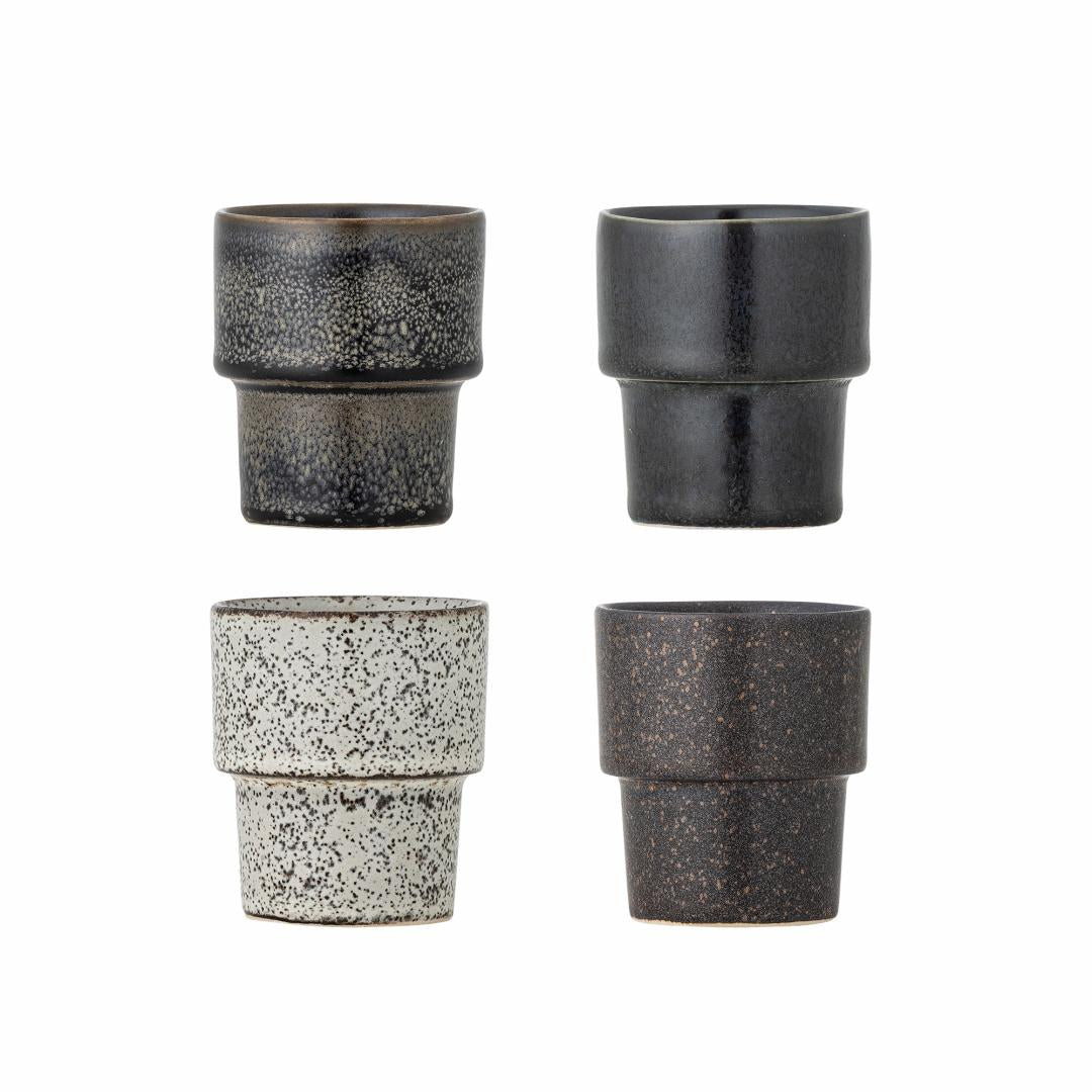 Bloomingville Ewan Espressotasse – 4er Set, 75 ml, Ø 6 cm, Steinzeug, Braun/Schwarz, spülmaschinenfest