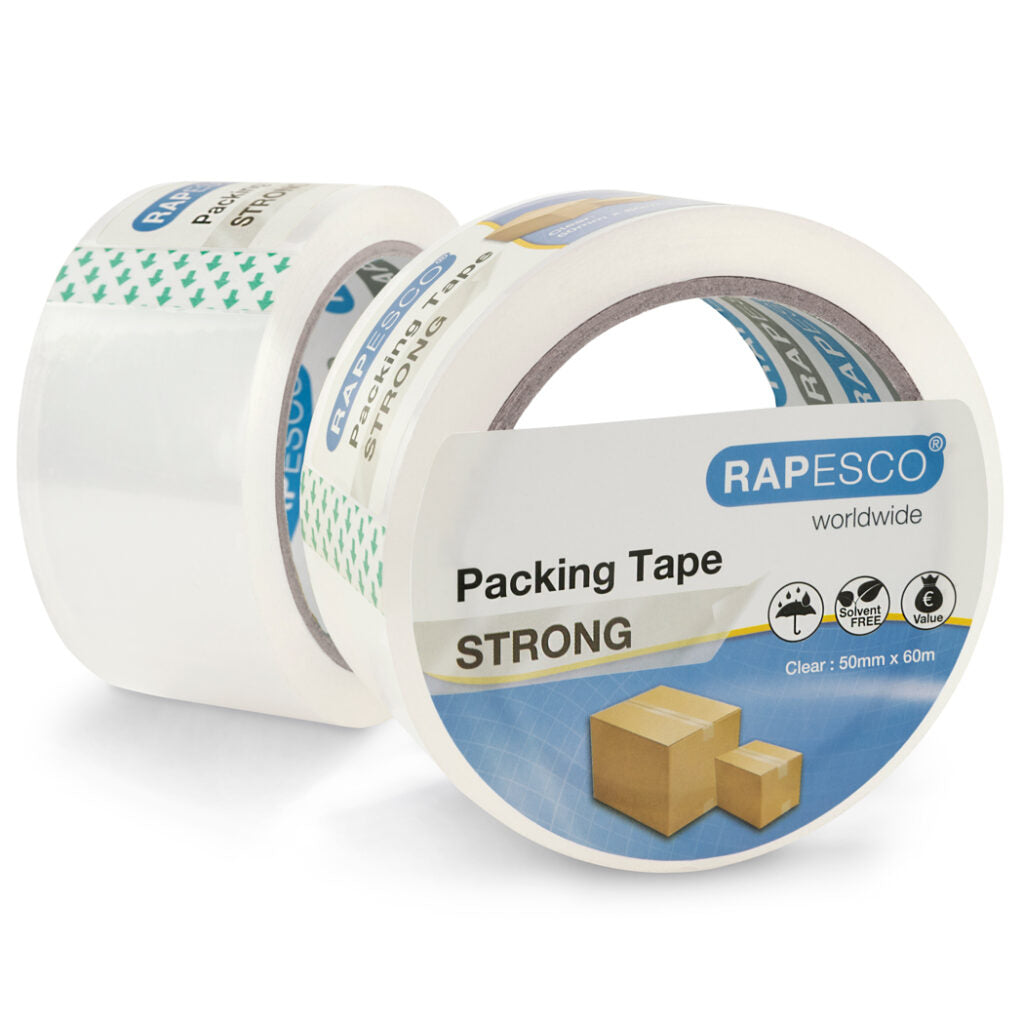 Rapesco Verpackungsklebeband, PP, transparent, stark – 50 mm × 60 m – 2 Rollen