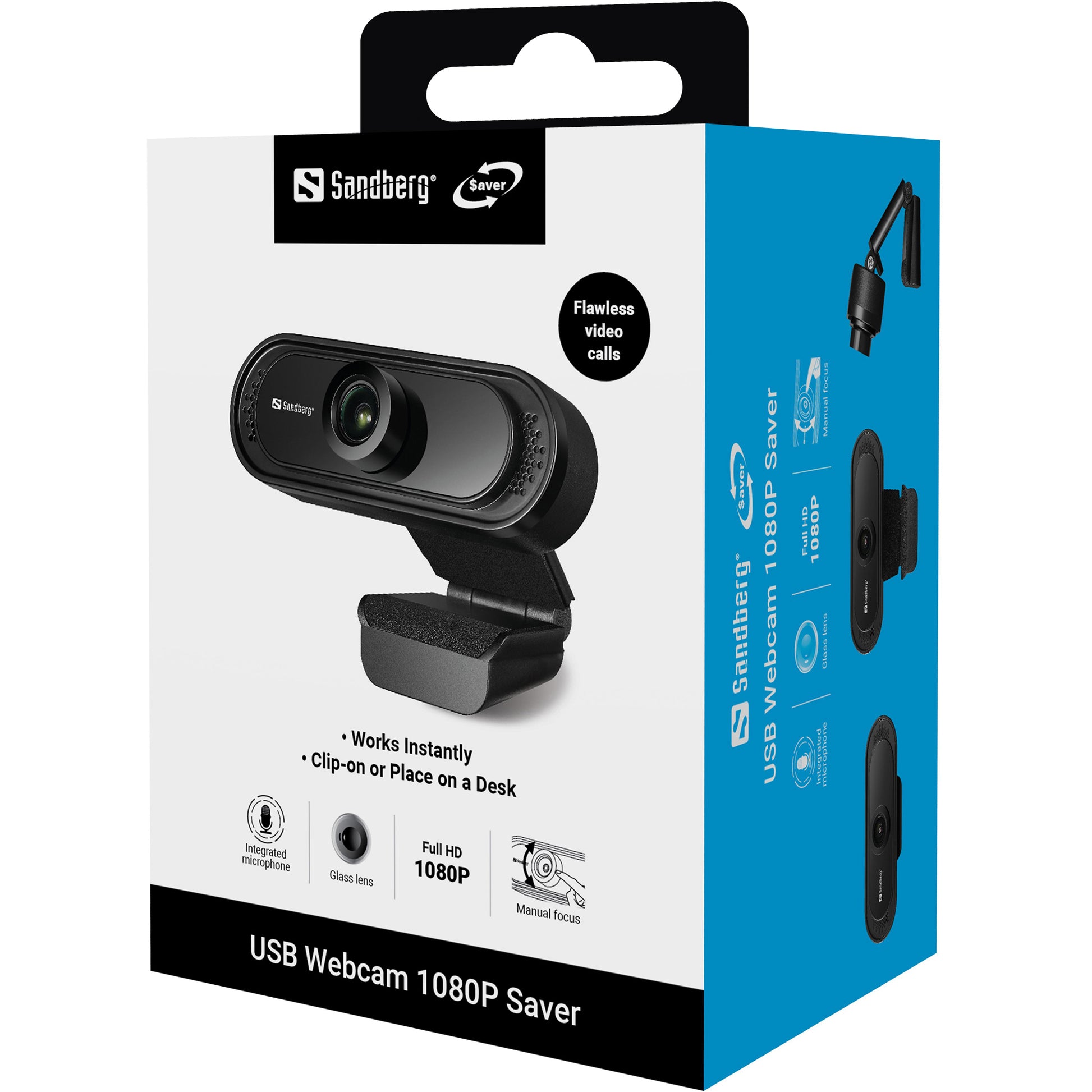 Sandberg USB Webcam Saver – Webcam – Full HD 1080p, USB, Stereo-Mikrofon