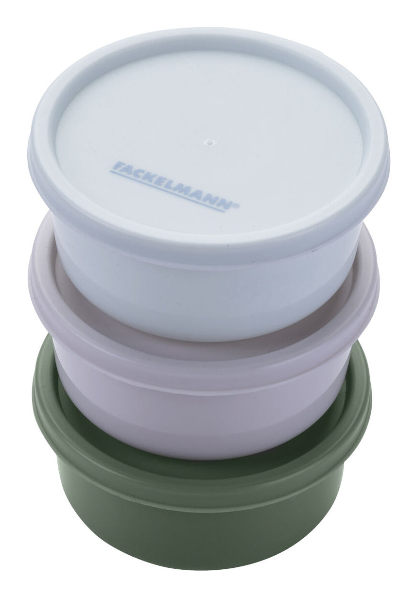 Fackelmann Lunchbox Ø 8 × 3,5 cm, Kunststoff, beige/grün/grau/hellblau, 3-teilig