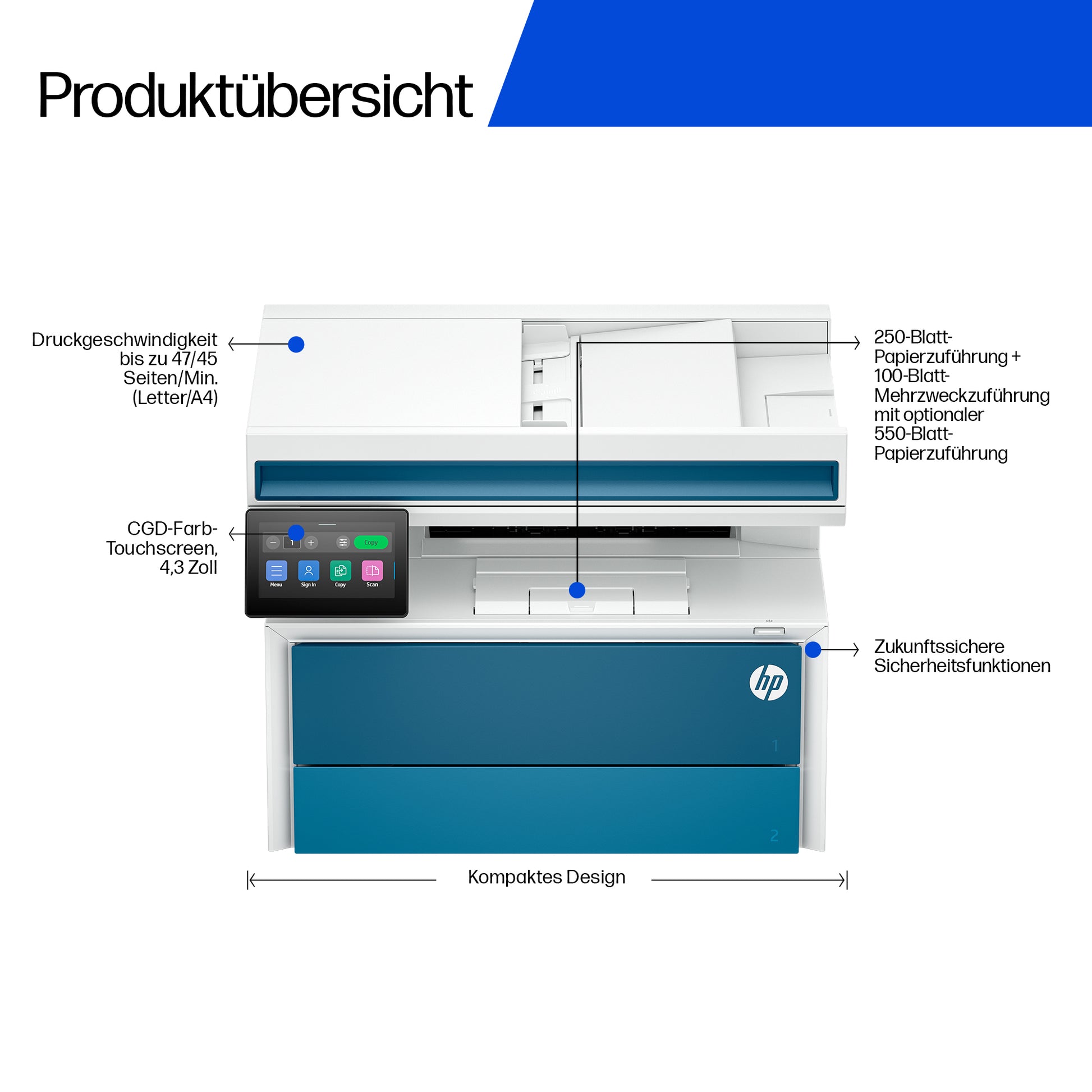 HP LaserJet Pro MFP 4113fdw – SW-Laser-Multifunktionsdrucker, A4, 4-in-1, Duplex, ADF, WLAN/LAN, Touchscreen