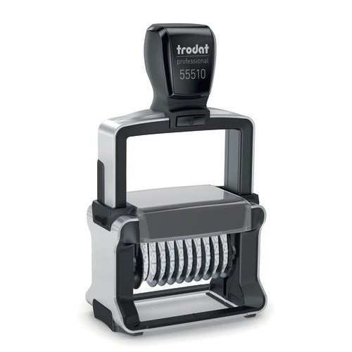 Trodat Motivstempel Professional 4.0 – 10-stellig, selbstfärbend, gebürsteter Edelstahl, Schrifthöhe 5 mm