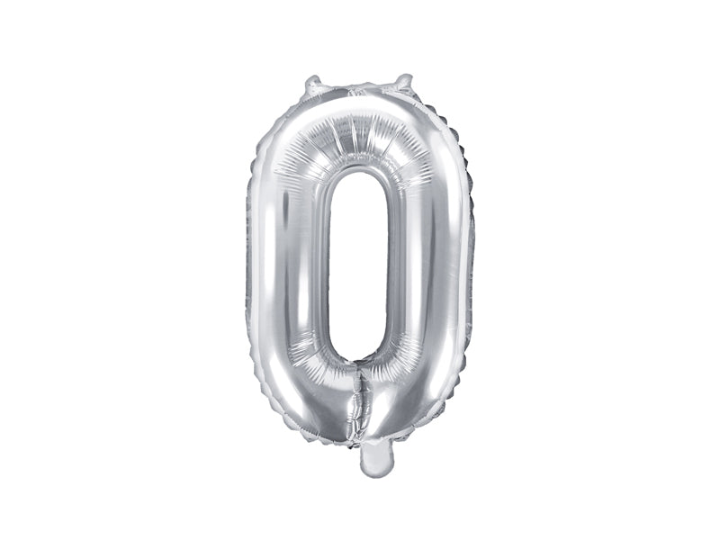 PartyDeco Folienballon Zahl 0 – Silber – 35 cm – 1 Stk