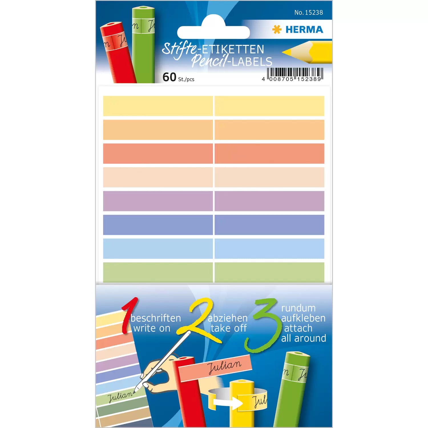 HERMA Haftetiketten – rechteckig 46 × 10 mm, permanent, mehrfarbig, Papier, 60 Stk.
