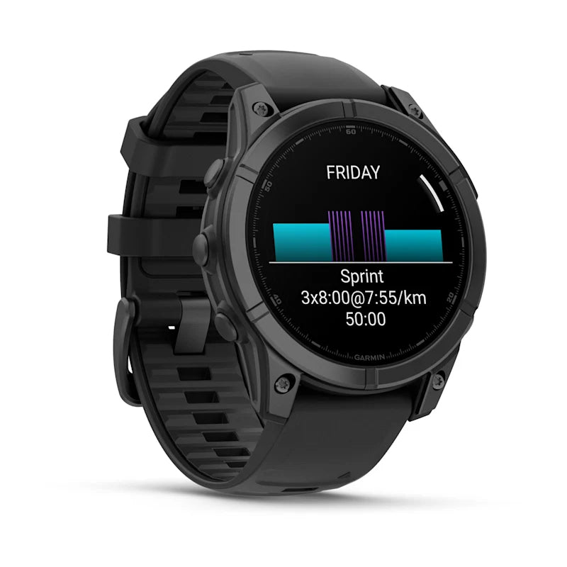 Garmin Fenix E – GPS-Smartwatch – 47 mm, 1,3", GPS, WLAN, AMOLED, Gorilla Glass, 100 m, Schwarz, Silikonarmband