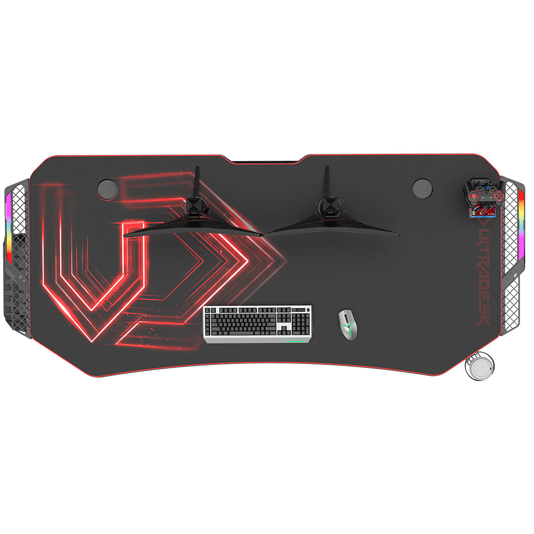 Ultradesk Rollbarer Computertisch, 1'750×750×760 mm, RGB-LED, USB-Hub mit 4 Anschlüssen, Schwarz/Rot