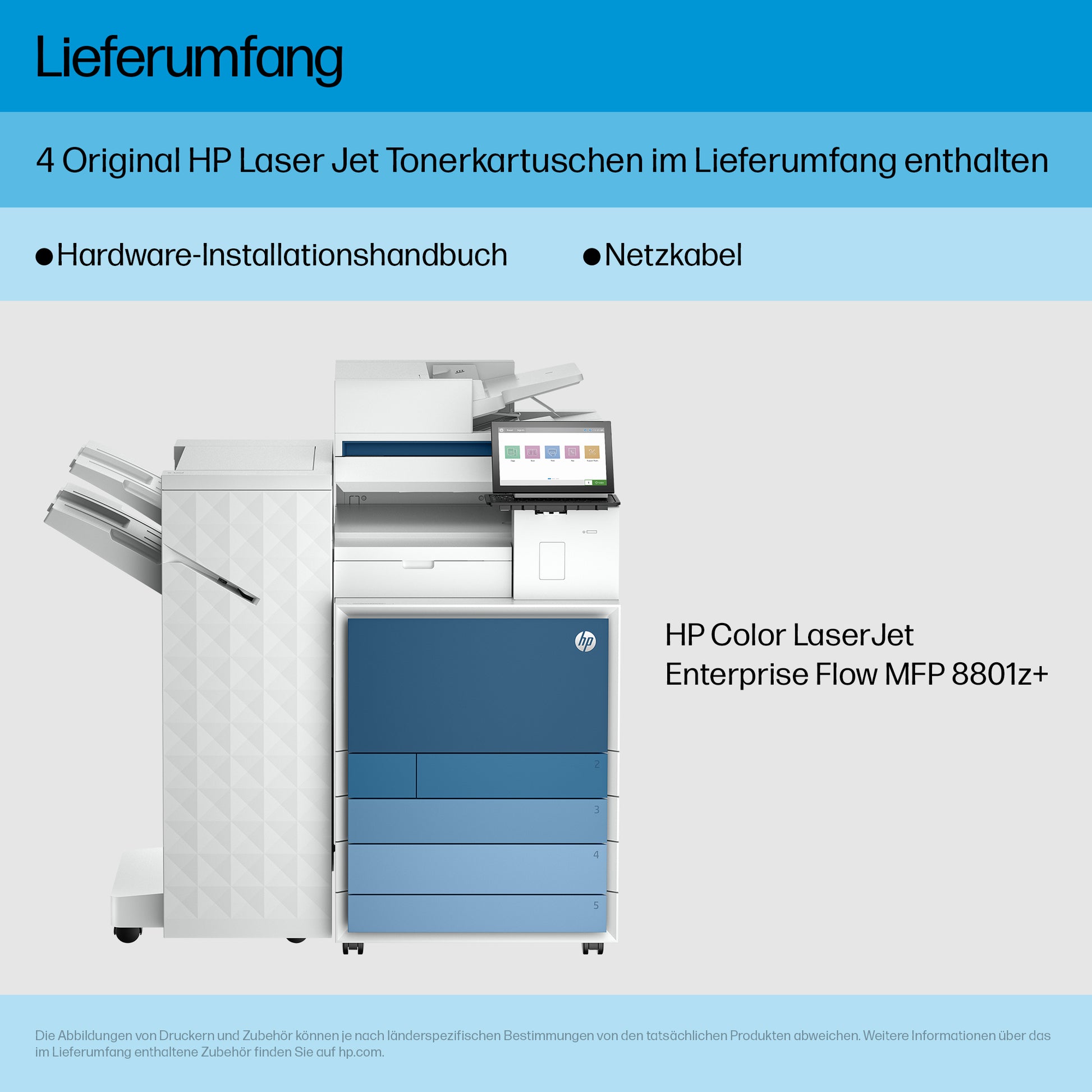 HP Color LJ Enterprise Flow 8801z+ – Farbiges Laser-MFP A3, 4-in-1 – USB/WLAN – Duplex, ADF – 60 S./Min. S/W