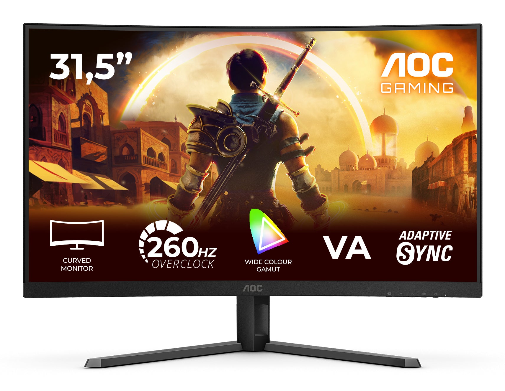 AOC C32G42ZE – Monitor, 31,5", VA, 260 Hz, Gebogen, Adaptive Sync, VESA 100 × 100, Schwarz
