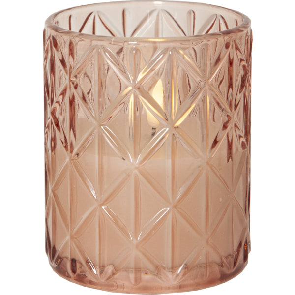 Star Trading Flamme Romb LED Kerze – Ø 10 × 12,5 cm – Glas & Wachs, Rosa – Timer