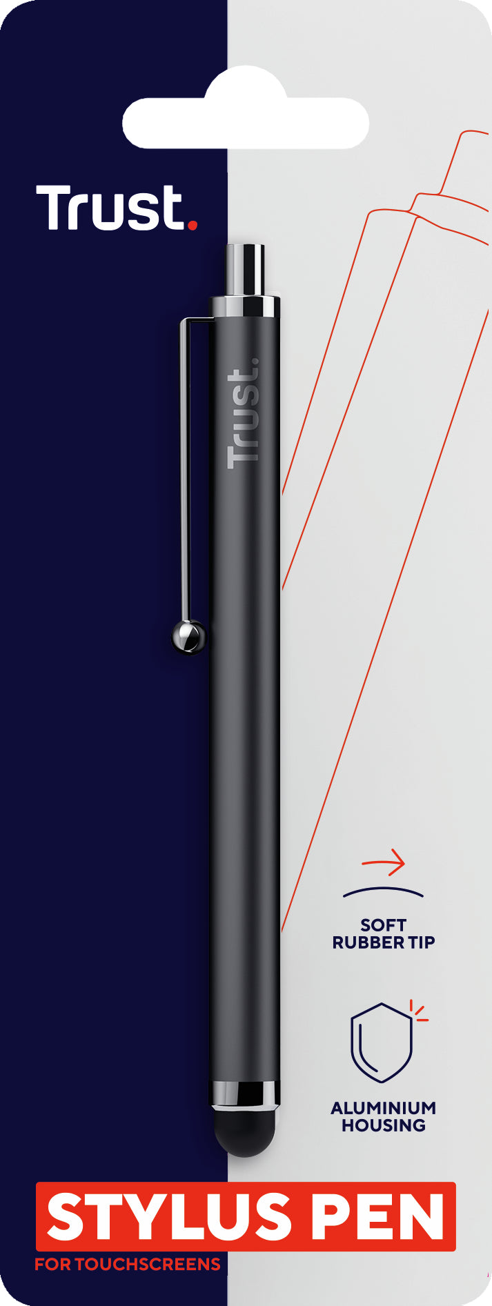 Trust Eingabestift für Tablets und Touch-Geräte – weiche Gummispitze, mit Clip – Schwarz