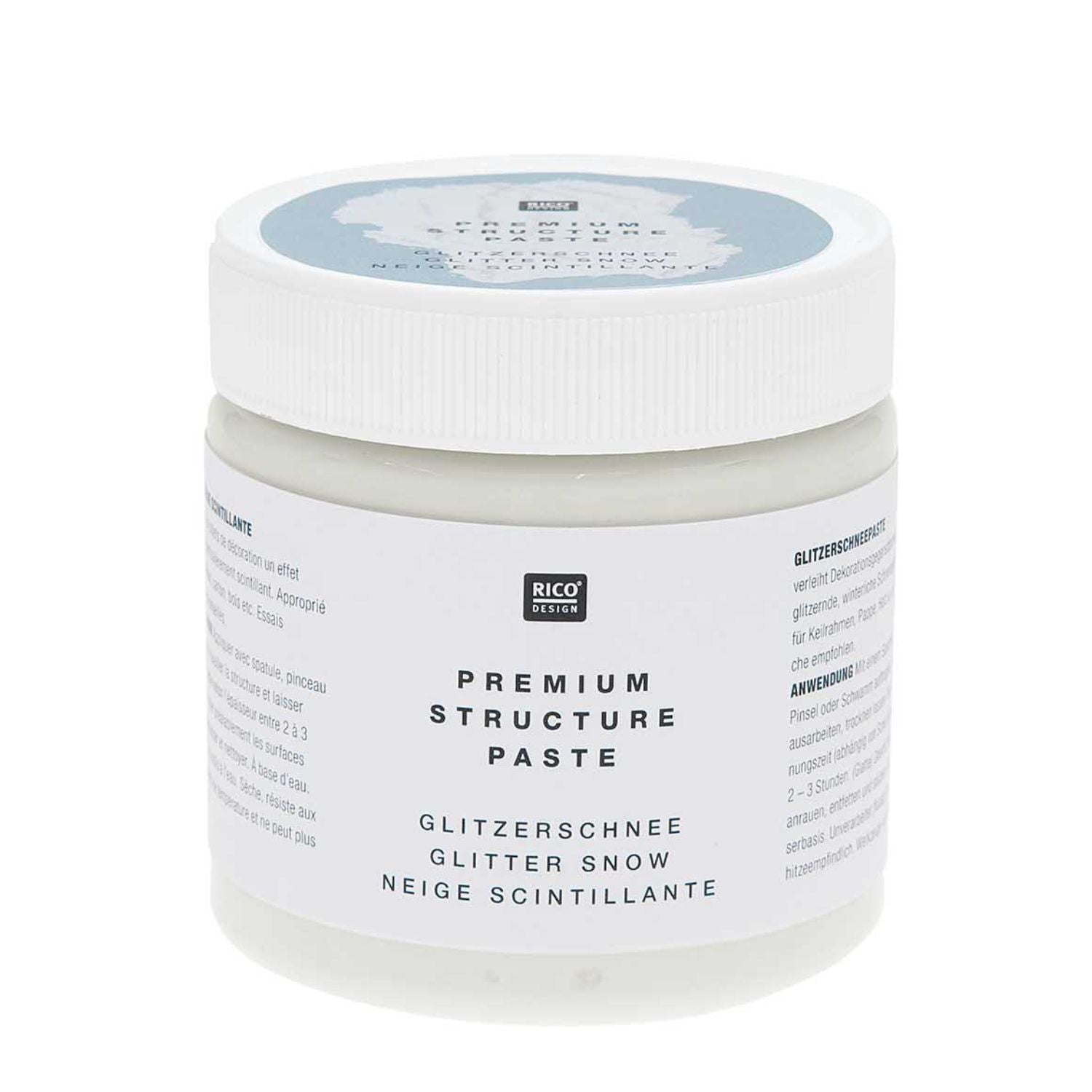 Rico Design Glitzerschnee-Paste Spezial-/Effektfarbe Dekorier-Gel – Weiss, Glitter – 250 ml (Kunststoff-Topf)