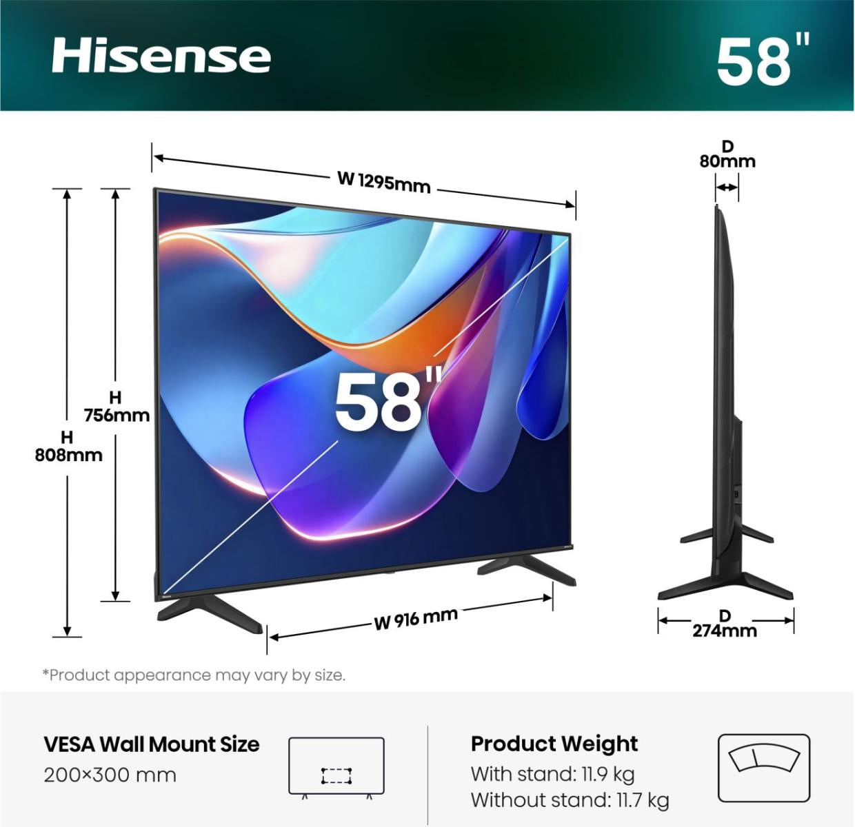 Hisense A6S 58A6S – 58" TV – 4K UHD – LED-LCD – VIDAA – 60 Hz – Dolby Vision