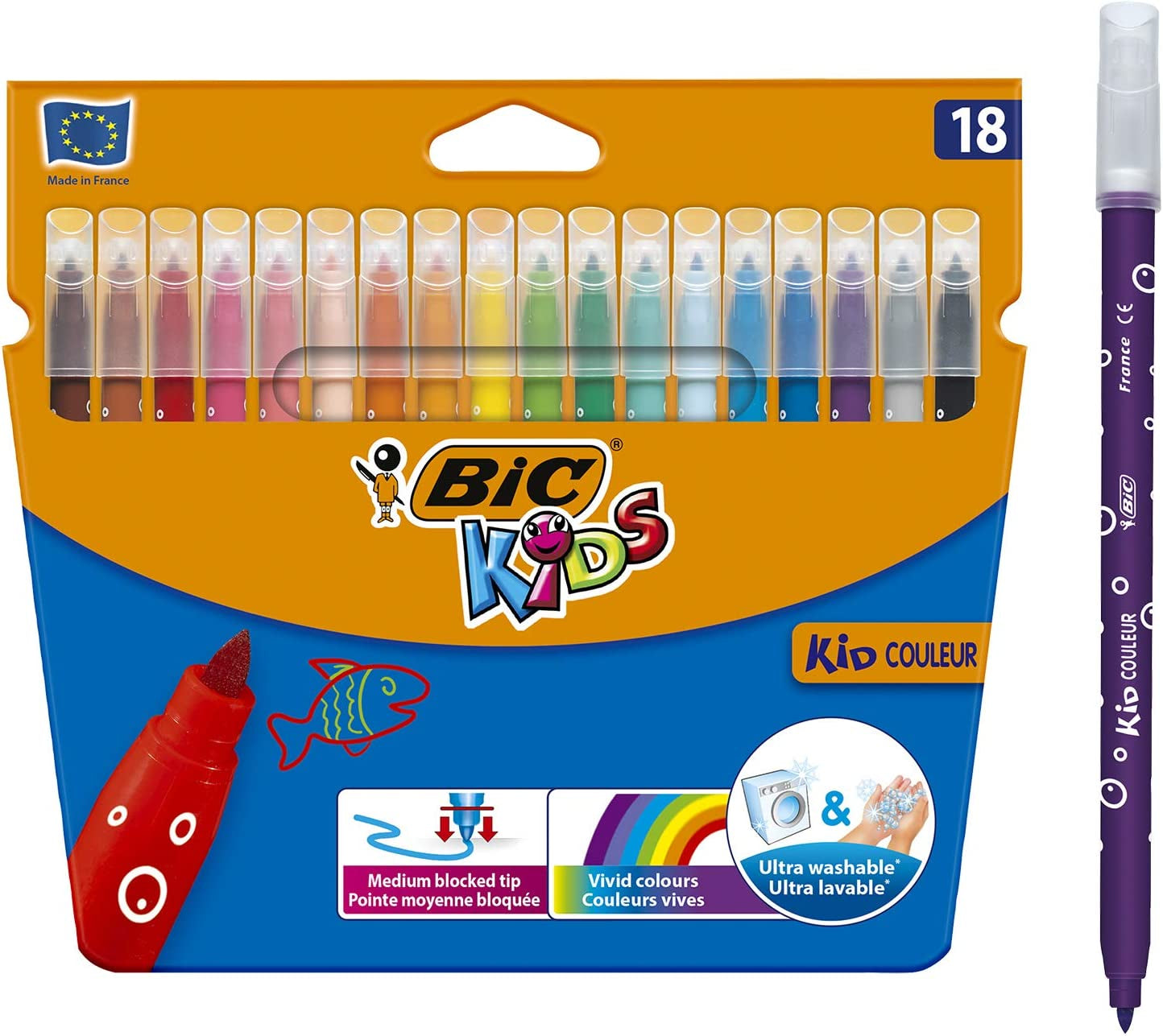 BIC Filzstifte, Strichbreite 0,8 mm, auswaschbar, 18 Farben
