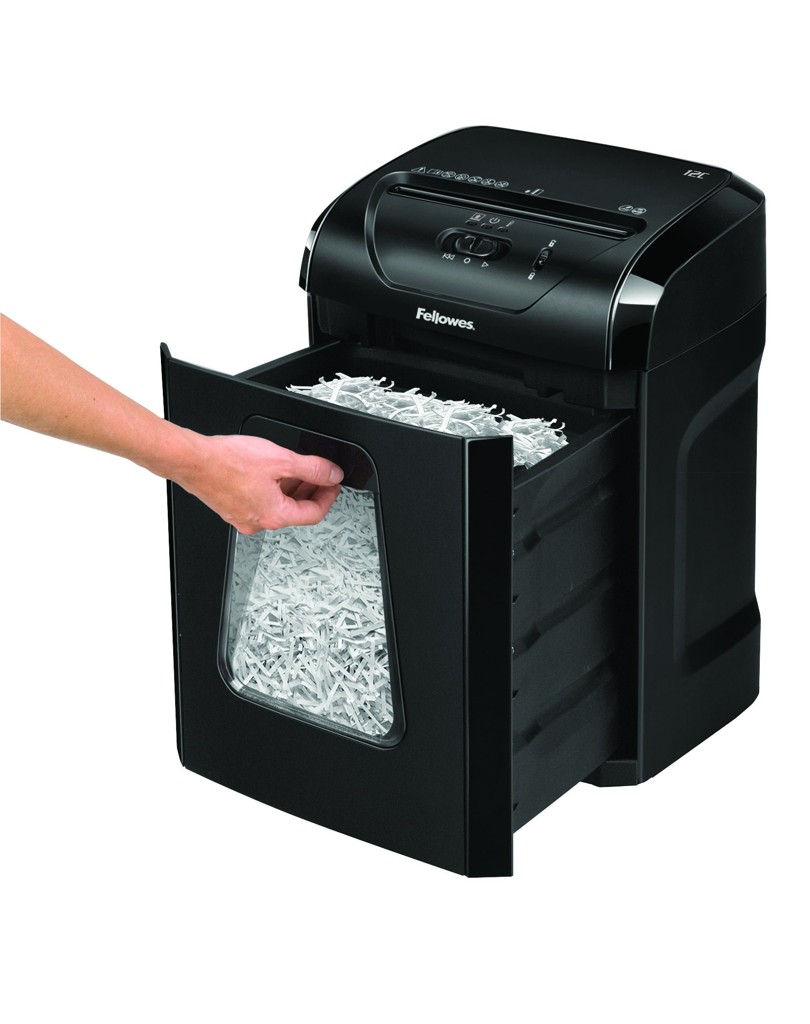 Fellowes Powershred 12C – Aktenvernichter, DIN P-4, Partikelschnitt 4 × 40 mm, 12 Blatt, 19 l