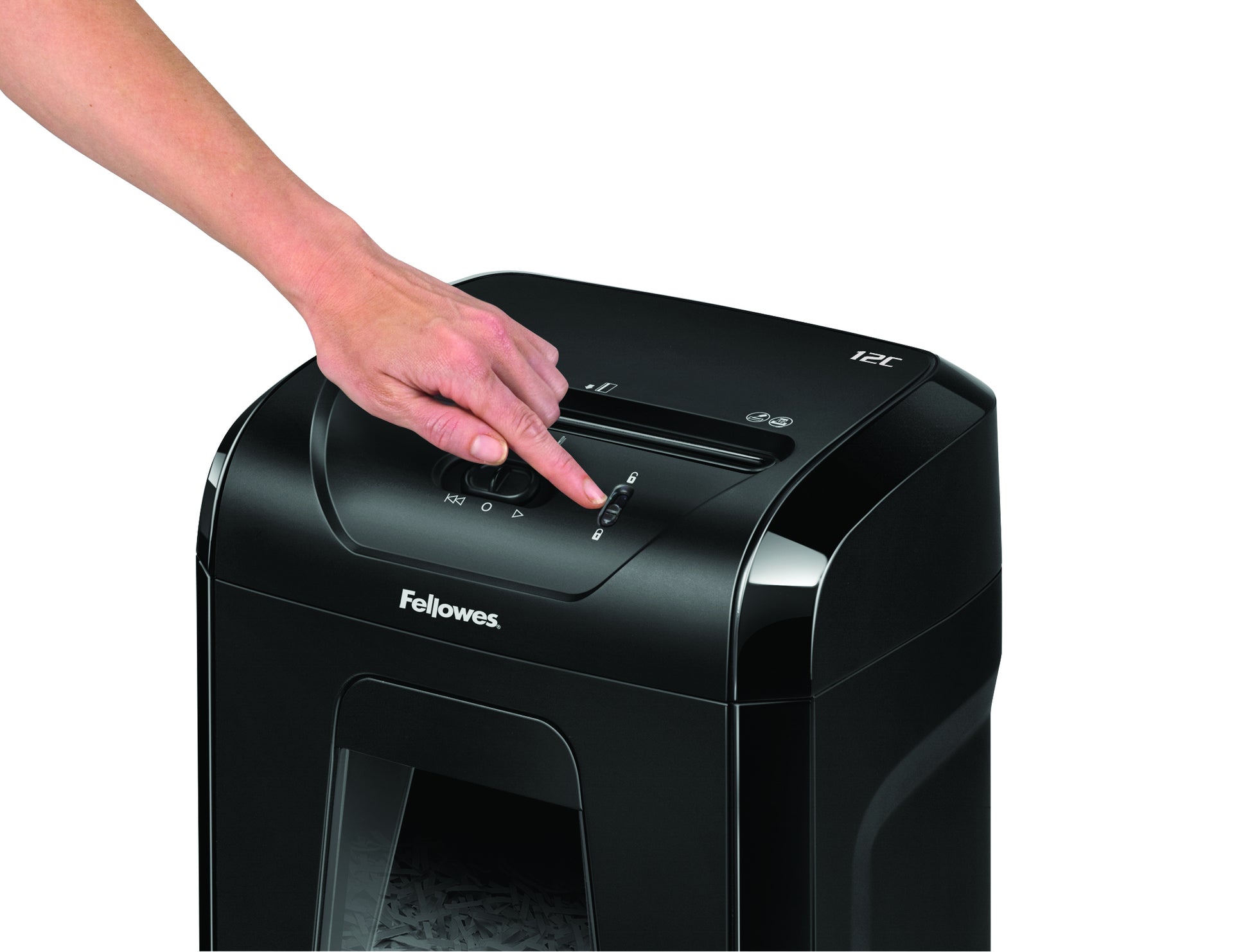 Fellowes Powershred 12C – Aktenvernichter, DIN P-4, Partikelschnitt 4 × 40 mm, 12 Blatt, 19 l