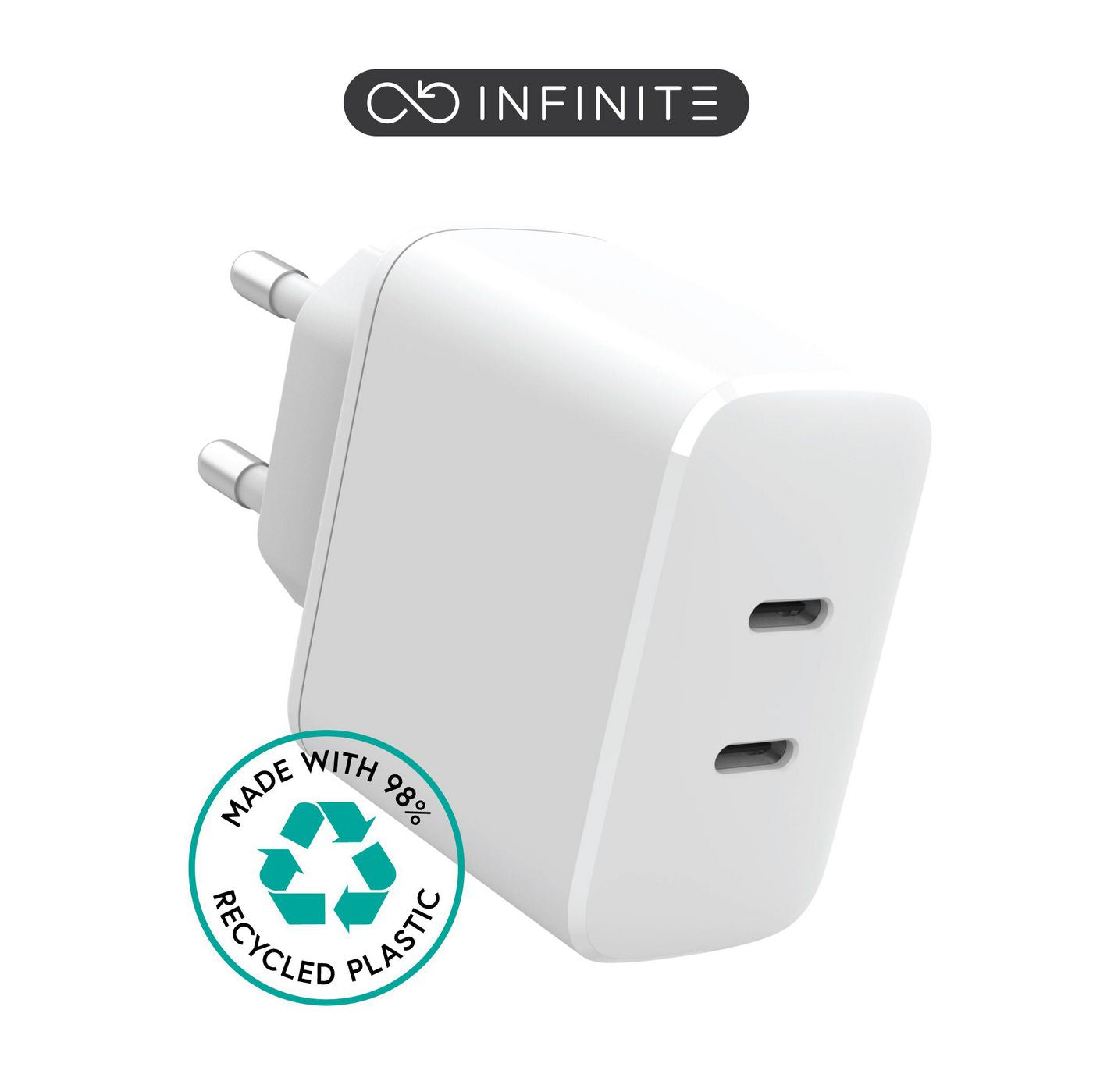 eSTUFF INFINITE (GRS) USB-Ladegerät 35 W – USB-C×2 – PD 3.0, PPS, QC 3.0, EU-Stecker (Typ C) – Weiss