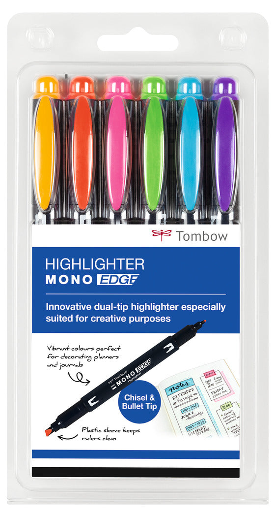 Tombow Non-Permanent-Marker MONO edge – feine Rundspitze – sortiert – 6er-Set