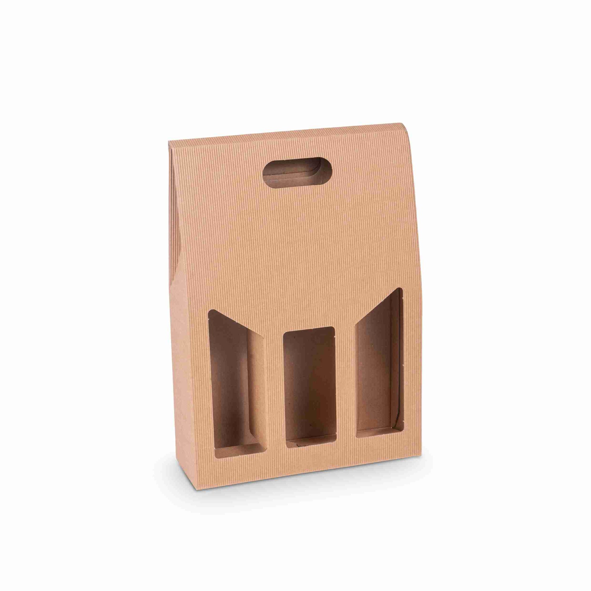 Weinpräsentkarton Onda Avana Wellpappe braun – Innenmass 270 × 385 × 90 mm – für 3 Flaschen – 1 Stk., ab 100 Stk.