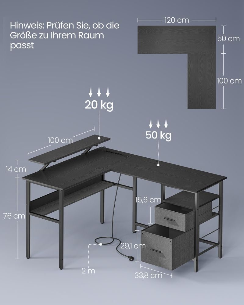 Vasagle LWD095B01 – Gaming-Tisch, 150 × 120 cm, schwarz