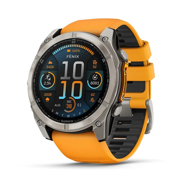 Garmin Fenix 8 AMOLED Sapphire – GPS-Smartwatch – 51 mm, 1,4", GPS, AMOLED, Saphirglas, 100 m, Silber/Orange