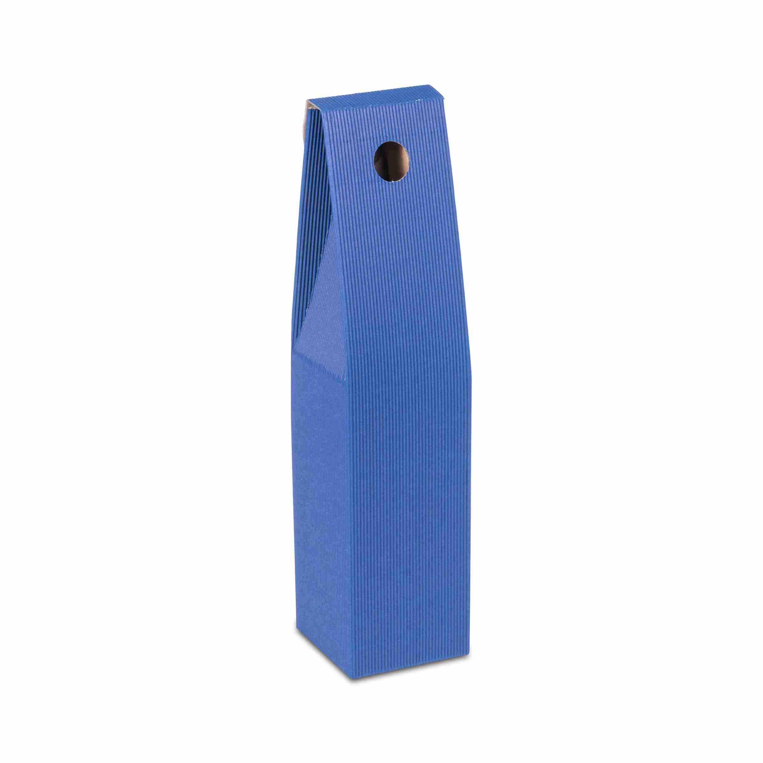 Geschenkbox Onda Blu offene Welle, Wellpappe, blau – 90 × 385 × 90 mm – für 1 Flasche – 1 Stk., ab 20 Stk.