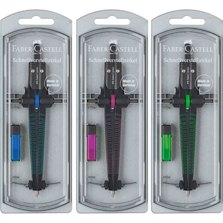 Faber-Castell Twister Schnellverstellzirkel – max. Kreis-Ø 34 cm, inkl. Ersatzteildose, farbig sortiert