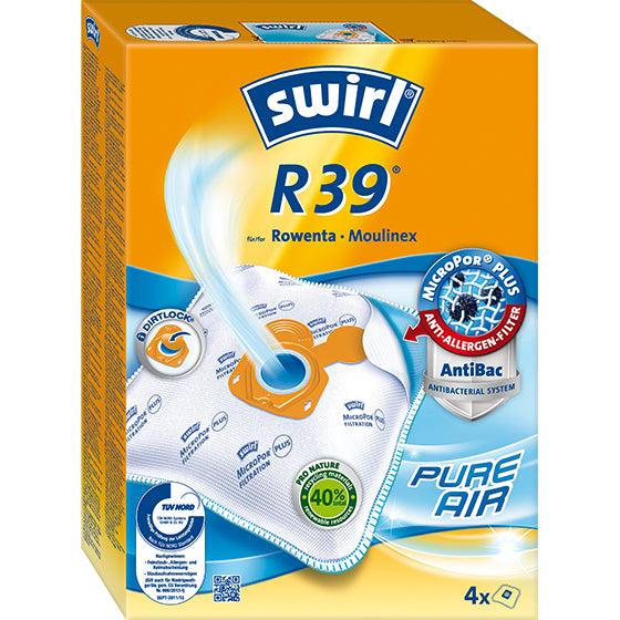 Swirl Staubbeutel R 39 – 4 Stück, für Rowenta RO 3900–3999/RO 6300–6399/RO 6400–6499 u. a.