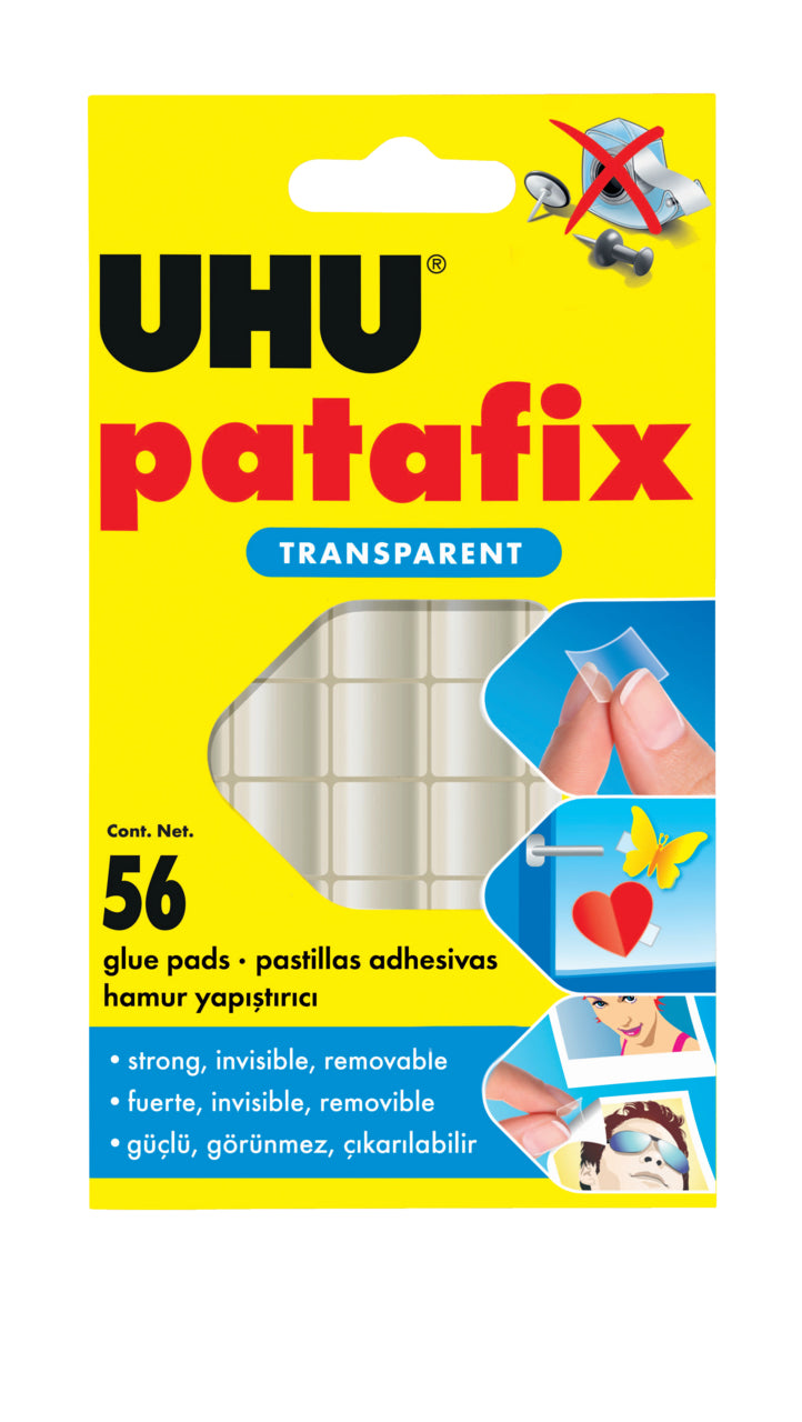 UHU Klebepads patafix – transparent – 12 × 12 mm – 56 Stück – wiederablösbar