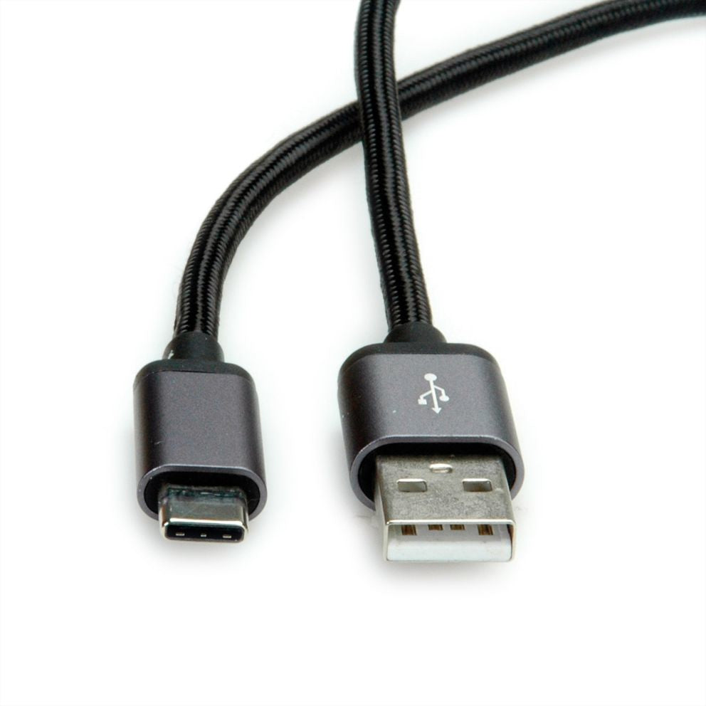 ROLINE USB-Kabel – USB-A auf USB-C – USB 2.0 (480 Mbit/s) – 0,8 m – Schwarz