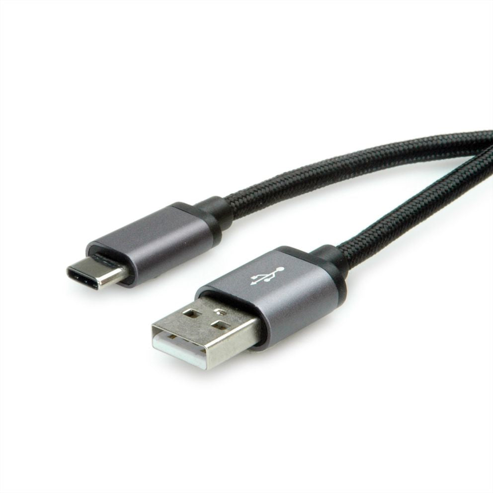 ROLINE USB-Kabel – USB-A auf USB-C – USB 2.0 (480 Mbit/s) – 1,8 m – PVC-Mantel – Schwarz