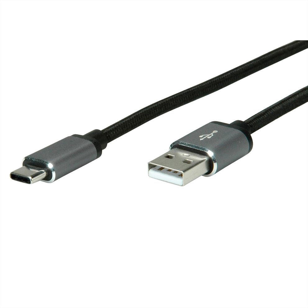 ROLINE USB-Kabel – USB-A auf USB-C – USB 2.0 (480 Mbit/s) – 1,8 m – PVC-Mantel – Schwarz