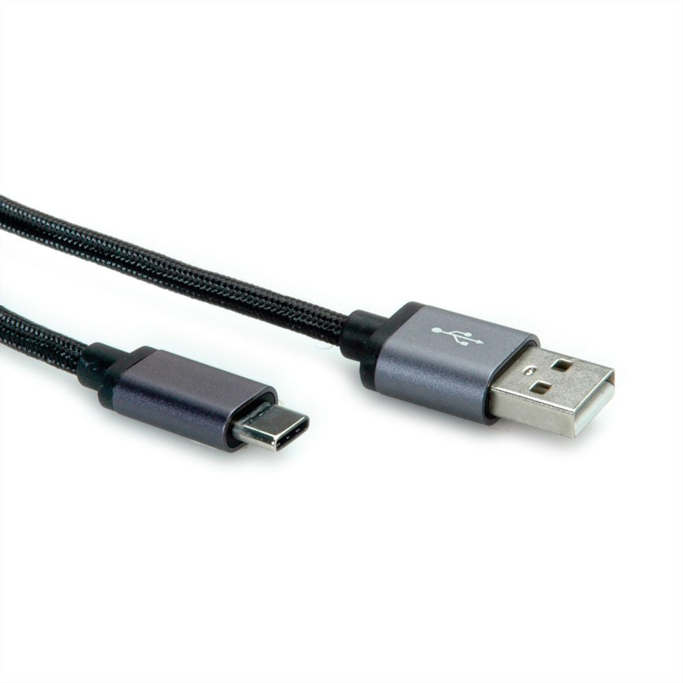 ROLINE USB-Kabel – USB-A auf USB-C – USB 2.0 (480 Mbit/s) – 1,8 m – PVC-Mantel – Schwarz