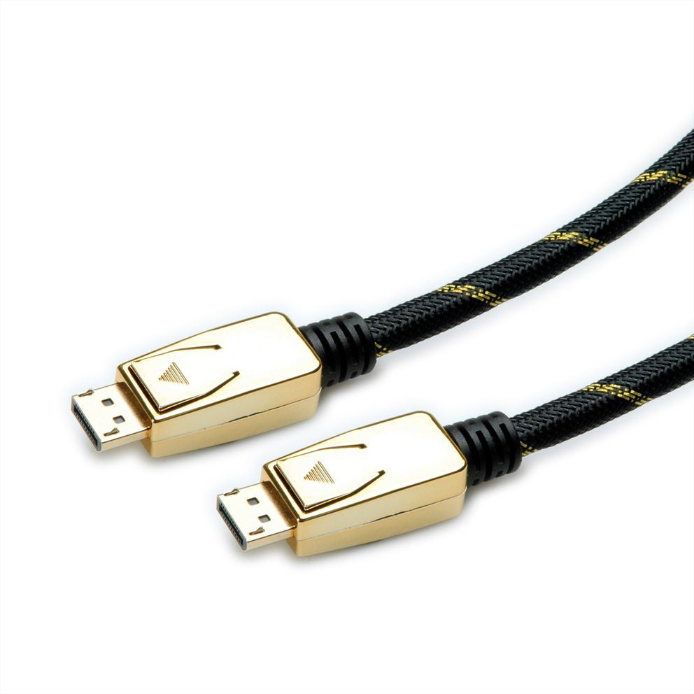 ROLINE DisplayPort Kabel DP 1.4 8K 60 Hz – 3 m – geflochten – Schwarz/Gold – für Geräte mit DisplayPort