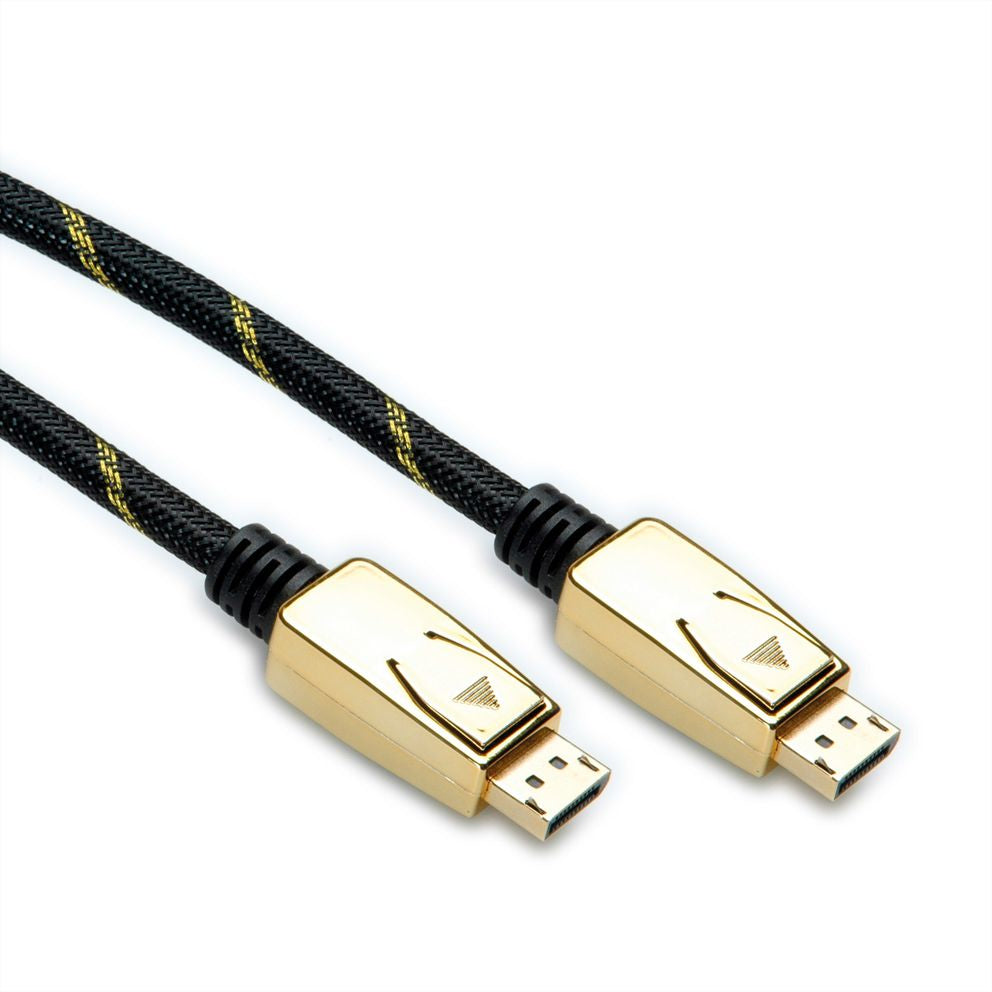ROLINE DisplayPort Kabel DP 1.4 8K 60 Hz – 3 m – geflochten – Schwarz/Gold – für Geräte mit DisplayPort