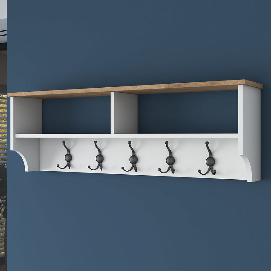 Woody Fashion Wandgarderobe mit 5 Haken – Spanplatte – weiss – 1'200 × 372 × 222 mm