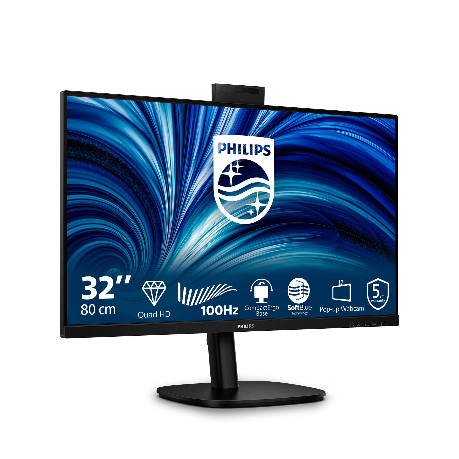Philips 32B2U3601H/00 – Monitor, 32", IPS, 100 Hz, Webcam, USB-Hub, VESA 100 × 100, Schwarz
