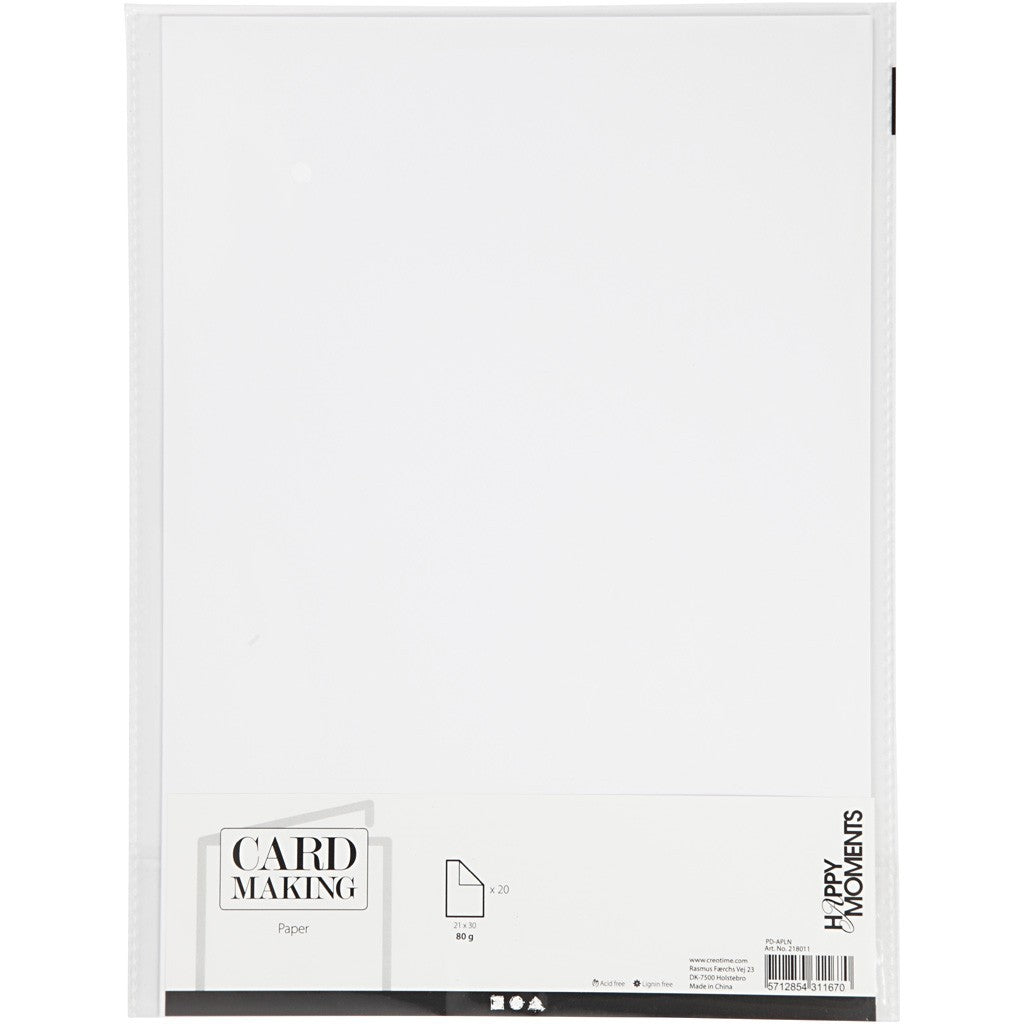 Creativ Company Bastelpapier – A4, Weiss, 70 g/m² – 20 Blatt, Kunstpapier, für Tintenstrahldrucker