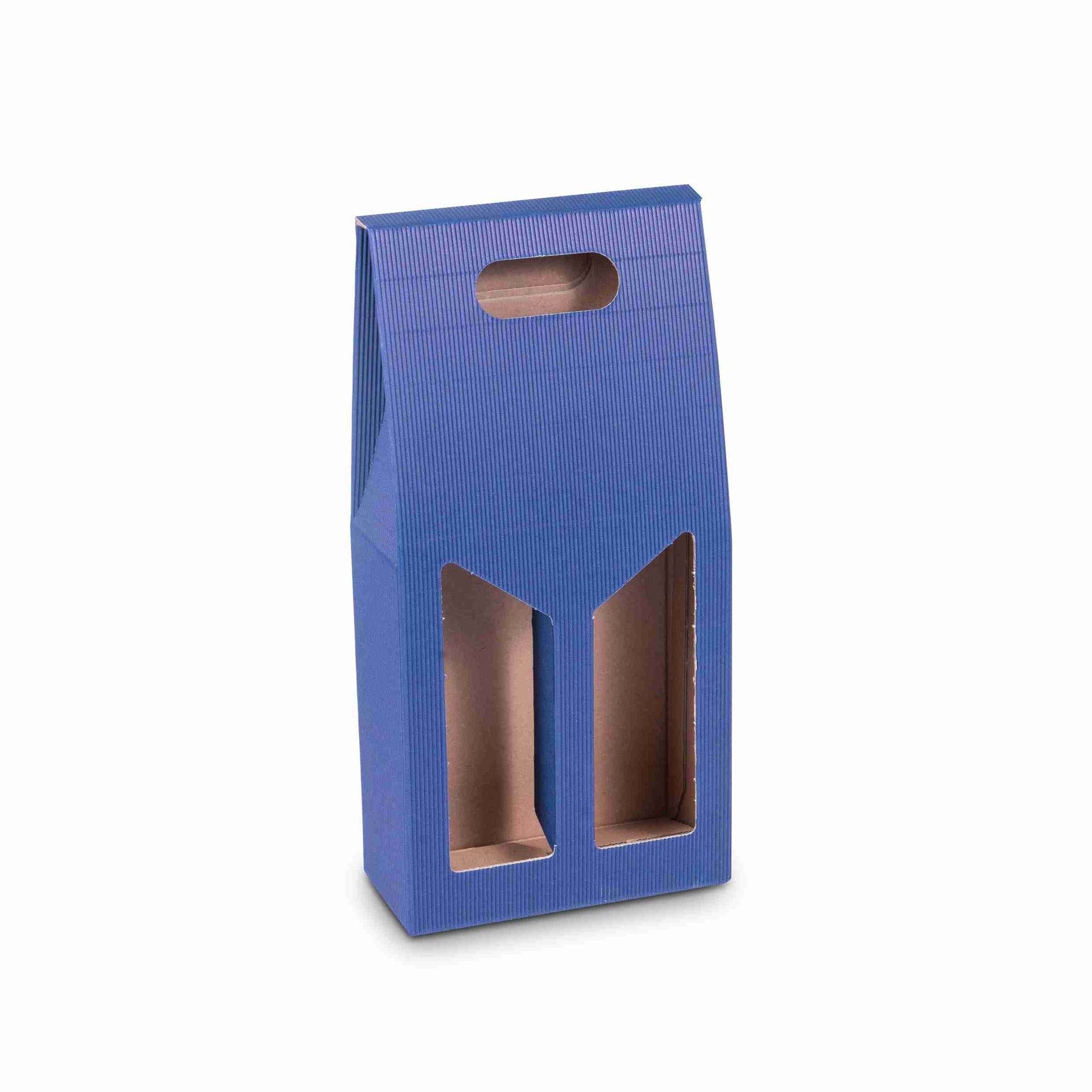 Model Weinpräsentkarton Onda Blu blau – Innenmass 180 × 385 × 90 mm – Wellpappe – für 2 Flaschen – 1 Palette (1'800 Stk.)