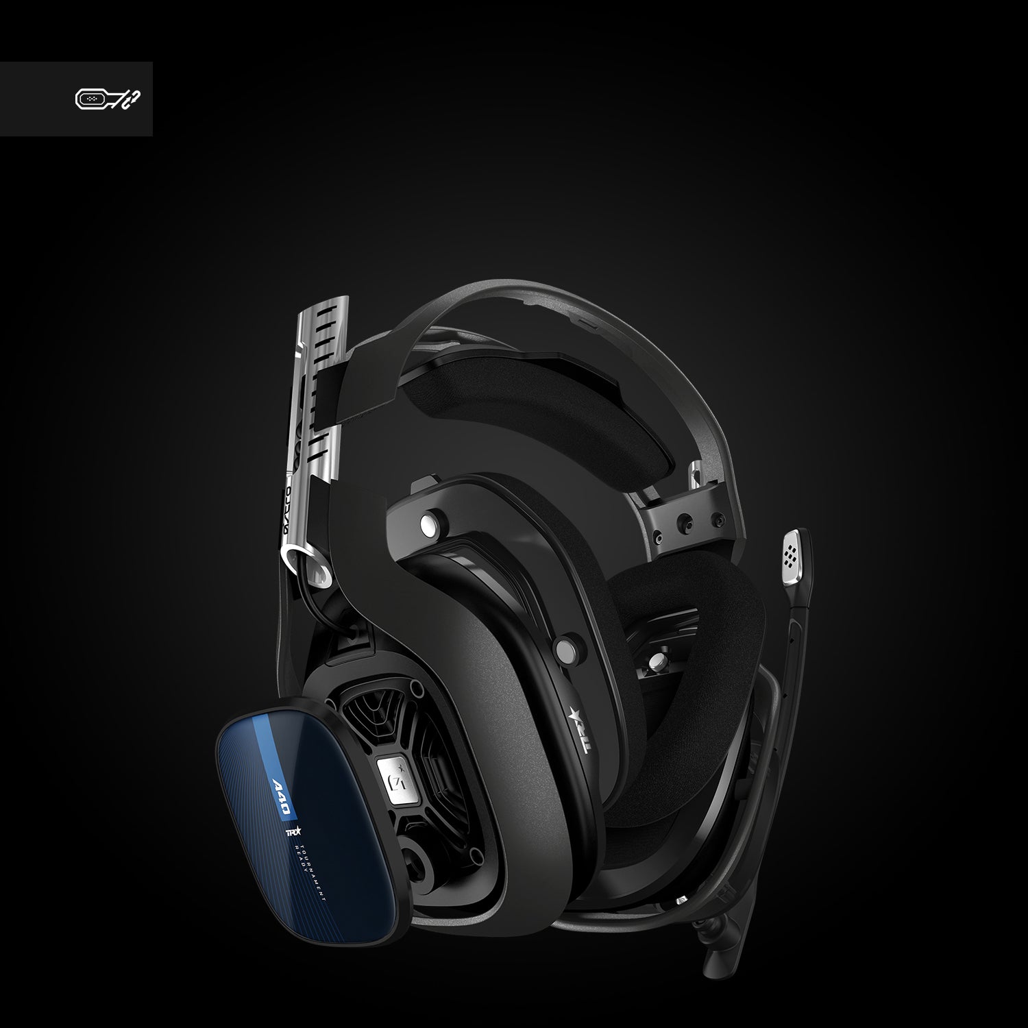 ASTRO Gaming A40 TR Gaming-Headset – Over-Ear, Stereo, Kabelgebunden, 3,5 mm Klinke, Schwarz/Blau/Silber