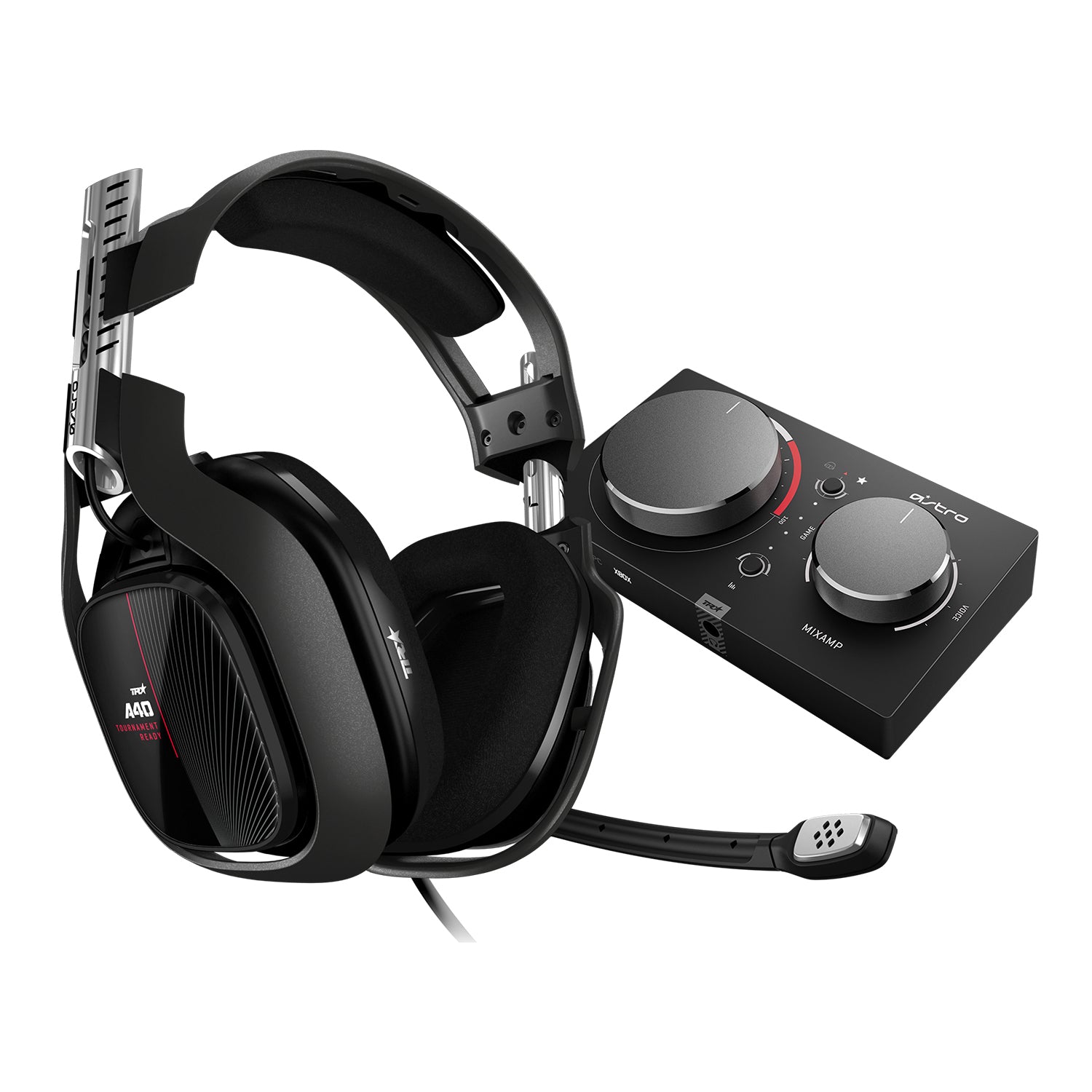 ASTRO Gaming A40 TR + MixAmp Pro TR Gaming-Headset – Over-Ear, Stereo, Kabelgebunden, für Xbox One, Schwarz/Rot/Silber