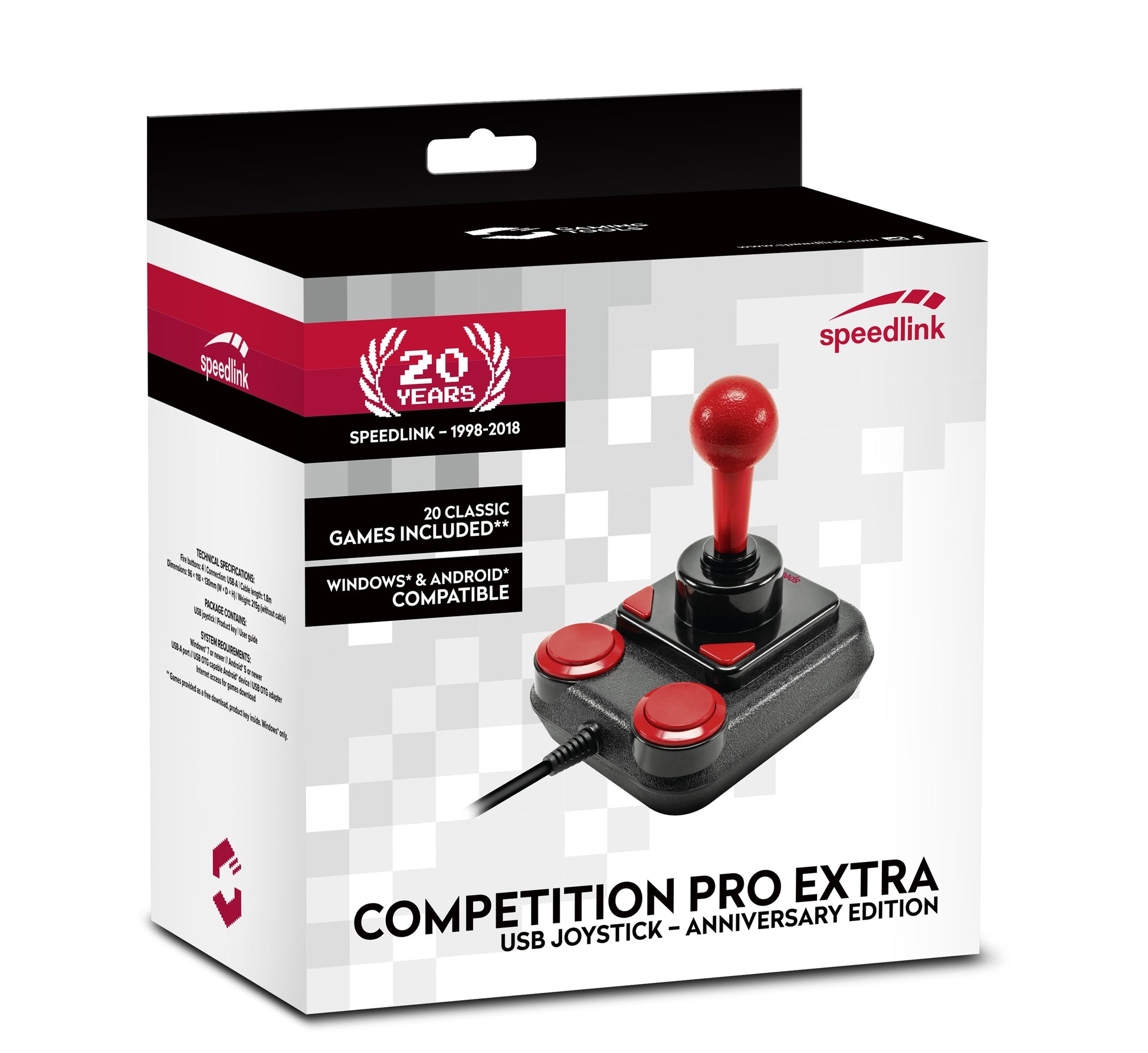 SPEEDLINK Competition Pro Extra – Joystick – USB (kabelgebunden), Schwarz/Rot, für Windows-PC & Android
