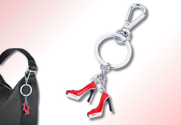 TROIKA Schlüsselanhänger Pumps – Metall, Schwarz/Rot/Silber, 35 × 122 × 8 mm