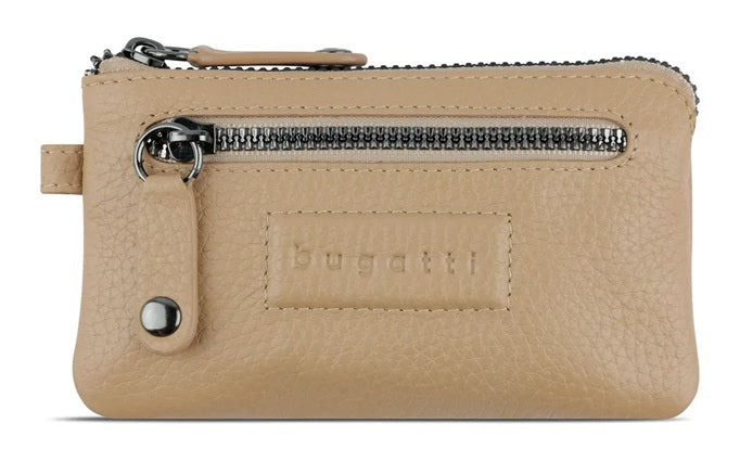 Bugatti cases Bugatti Elsa Schlüsseletui – Münzfach, Reissverschluss, Leder, Beige, 125 × 70 × 5 mm